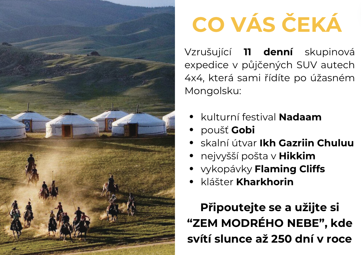 Mongolsko | Self-Drive Expedice | Offroad | Červenec 2024 | Dobrodružství za volantem | Divoká příroda | Luxusní ubytování | All inclusive | teambuilding | rezervace online